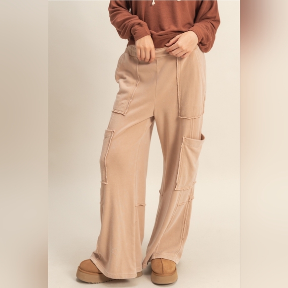 Double Zero Pants - CloudDweller Mineral Washed Cotton Cozy Butter Soft Wide Leg Cargo DustyRosewood